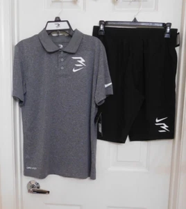NWT 2pc Nike 3 Brand Gray Polo Shirt & Black Sport Shorts sz Large - Picture 1 of 1