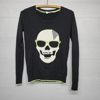 Volcom Black Skull Knit Sweater Womens Size Small Foto 1 de 4