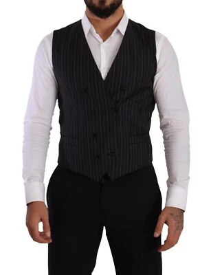 DOLCE & GABBANA Vest Gray Striped Double Breasted Waistcoat IT48 / US38 / M $800 - Image 1 of 4