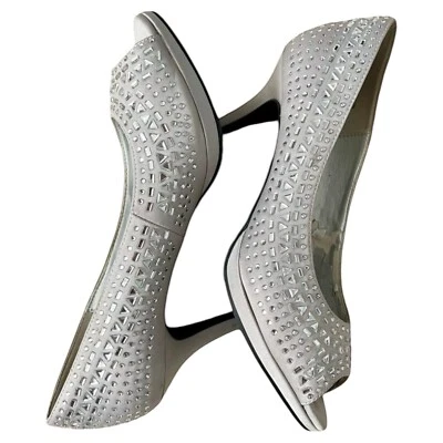 KELLY & KATIE Women’s Silver w/ Stones Doreen Satin Gemstone 2” Heel-Size 6 - Image 1 of 4