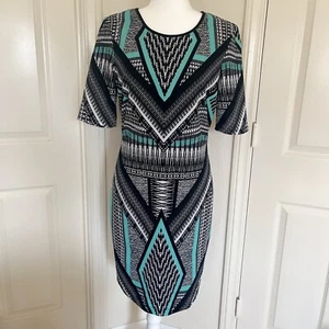 BISOU BISOU By Michele Bohbot Women Aztec Geometric Dress Black/Teal—Size 12– - Picture 1 of 8