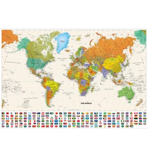 24x36/18x29 Inches World Map Atlas Countries Cities Poster Mural Wall Decoraion - Picture 1 of 12