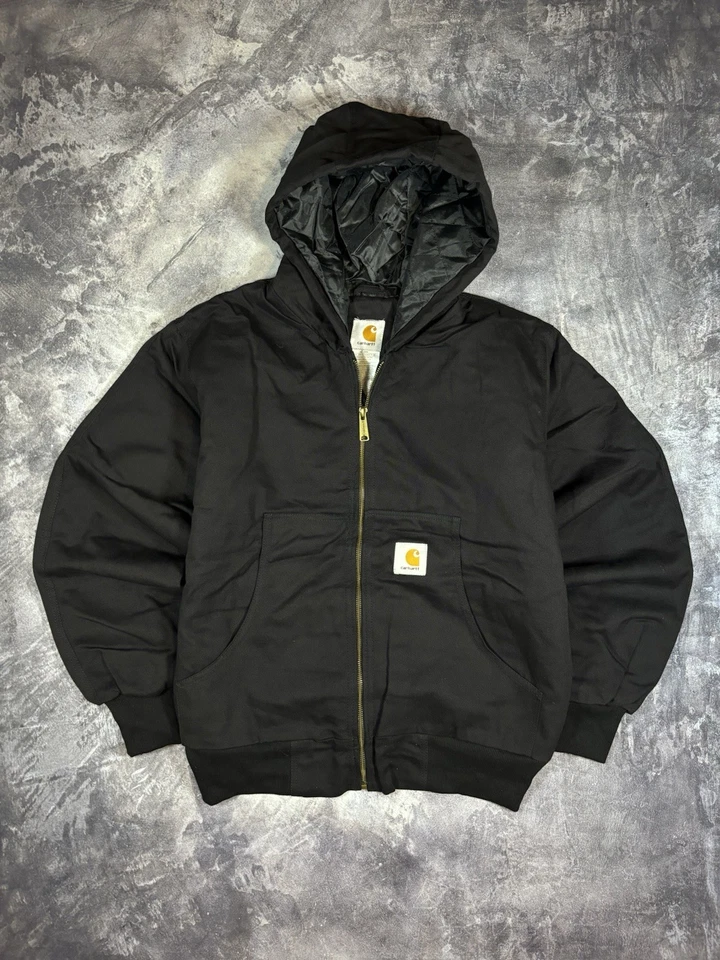 Carhartt Rework Work Jacket Black L Size Cropped Heavy Hoodie Vintage Carpenter - Imagen 1 de 4