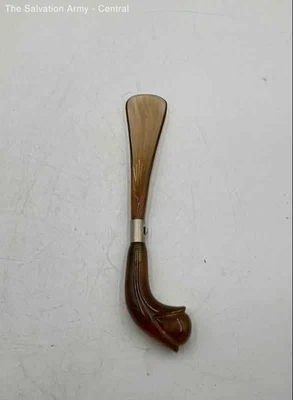 Elegante herramienta coleccionable tallada a mano concha marrón vintage decoración del hogar zapato cuerno Foto 1 de 4