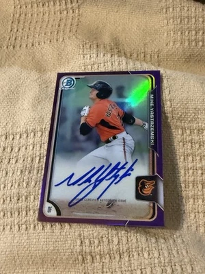 Mike Yastrzemski  2015 Bowman Chrome Purple Refractor Auto Autograph #39/250 - Image 1 of 2