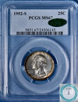 1952-S Washington Quarter PCGS MS67 w/CAC - Lovely Portrait Toning - Image 1 of 4