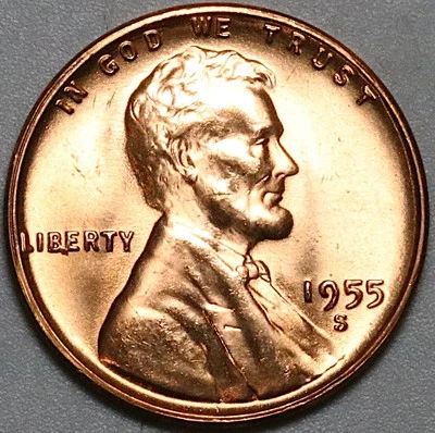 1955-S Lincoln Cent Die Chips Mint Errors RED BU United States Coin (25070504R) - Image 1 of 2