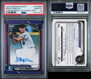 Brody Brecht 2024 Bowman Draft #CPA-BBR 1er AUTÓGRAFO Púrpura/250 PSA 10 Gemas Mt - Imagen 1 de 3