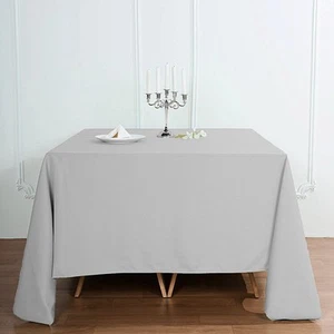 90" Silver SQUARE POLYESTER TABLECLOTH Light Gray Party Catering Dinner Linens - Picture 1 of 8