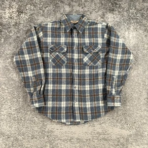Vintage Cabela's Shirt Mens Medium M Blue Brown Plaid Wool Blend Flannel Outdoor - Picture 1 of 13