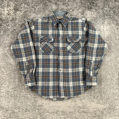 Vintage Cabela's Shirt Mens Medium M Blue Brown Plaid Wool Blend Flannel Outdoor - Image 1 of 4