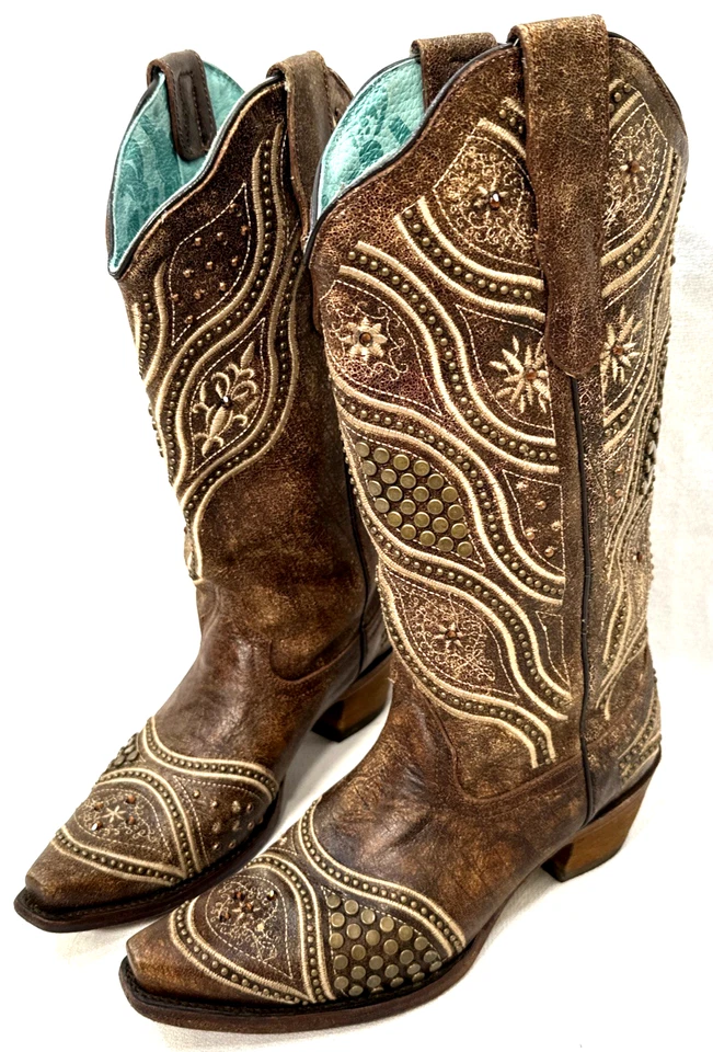 Botas de Vaquero Corral MUJERES Bordadas Miel Latón Tachonado E 1274 7 M Foto 1 de 4