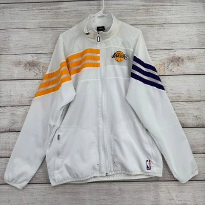 Chaqueta de calentamiento con cremallera completa Adidas Los Angeles Lakers para hombre XL blanca púrpura dorada NBA Foto 1 de 4