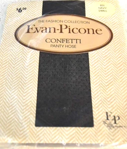 Vtg EVAN-PICONE Confetti Navy Panty Hose Stockings SMALL NOS 100% Nylon Textured - Picture 1 of 4