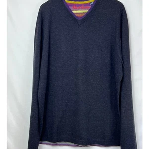 Robert Graham Herren Gr. XL grau 100% Wolle V-Ausschnitt Langarm Preppy Pullover - Bild 1 von 6