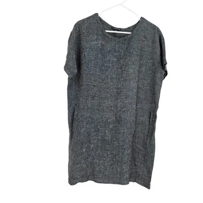Top túnica Eileen Fisher gris lino Georgette crepé manga corta ligero PS Foto 1 de 4