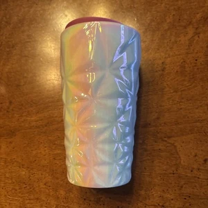 STARBUCKS 2023 Pink Iridescent Prism Faceted Ceramic Tumbler with Lid / 12oz - Picture 1 of 5