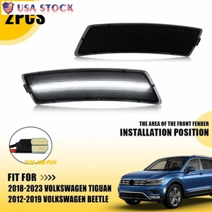 2x Smoked LED Front Side Marker Lights For 2012-2019 VW Beetle /2018-2023 Tiguan - Picture 1 of 28