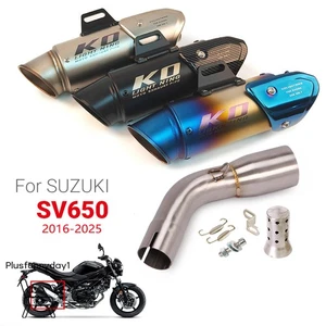 Motorcycle Exhaust Mid Link Pipe 2" Muffler Tip Black For Suzuki SV650 2016-2025 - Picture 1 of 12