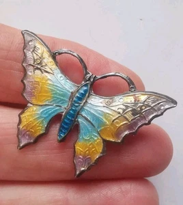 *DEFEKT* Vintage Sterling Silber Emaille Schmetterling Brosche *Emailleschaden* R17M - Bild 1 von 2