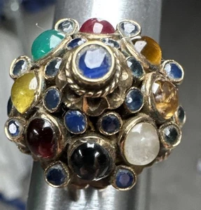 VINTAGE Thai Princess Harem Ring MULTI COLOR GEMS , SIZE 7.5 , 14K Weight 9.67 - Picture 1 of 22