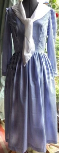 Cotton Dress Vintage Laura Ashley Pattern S12 Blue & White stripe sailor collar - Picture 1 of 10