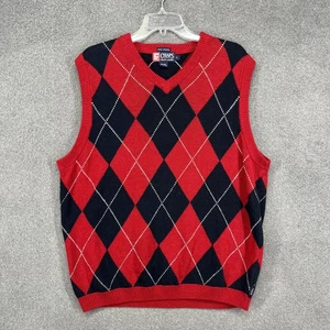 Chaps Ralph Lauren Sweater Vest Mens Large Red Preppy Argyle Knit Linen Cotton - Picture 1 of 15