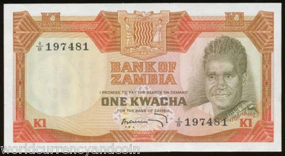 ZAMBIA 1 KWACHA P-16 1972 Commemorative KAUNDA UNC AFRICA MONEY BILL BANK NOTE - Image 1 of 2