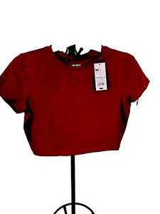Women's Burgundy Short Sleeve Cropped T-Shirt Wild Fable™  Size L - Picture 1 of 6