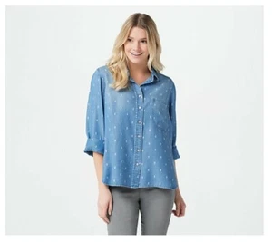 Seitenstich Tencera bedruckt 3/4-Ärmel Knopf Tunika Denim Indigo Daze Medium - Bild 1 von 3