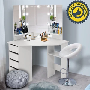 Corner Makeup Vanity Desk w/ Mirror and Lights 44'' Bedroom Vanity Table Shelf' - Picture 1 of 10