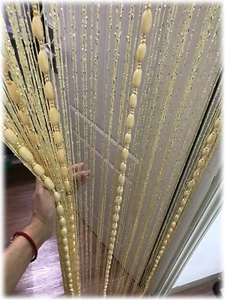 Door String Curtain Flat Silver Ribbon Thread with Shaggy Tassel Room Divider, 3 - Picture 1 of 6
