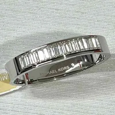 Nwt MICHAEL Michael Kors Silver Tone Hinged Bangle Bracelet With Baguette Stones - Image 1 of 4