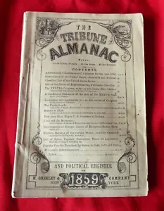 THE TRIBUNE ALMANAC and POLITICAL REGESTER for 1859 H. GREELEY COMPANY NY.NY. - Picture 1 of 3