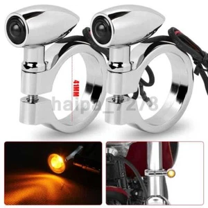 2X Motorcycle LED Turn Signal Light 41mm Front Mount Fork Indicator Bullet Amber - Picture 1 of 10