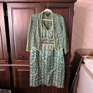 cynthia howie Silk Outfit Green Brown Gold 14 - Picture 1 of 13