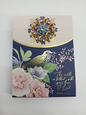 Punch Studio Brooch Foldover Notepad Golden Bird Ps 119:64 Filled W/ Your Love - Image 1 of 4
