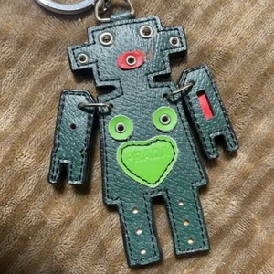PRADA Key chain ring bag charm Robot leather heart logo green red Unused - Picture 1 of 5