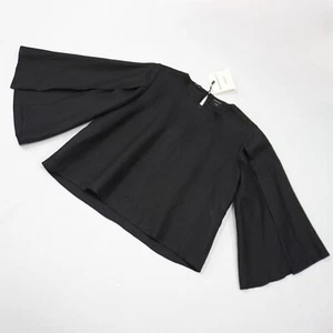 Massimo Dutti Studio - Cropped, Open Sleeve Blouse - Black Linen - US Women's XS - Picture 1 of 16