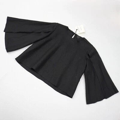 Massimo Dutti Studio - Blusa corta manga abierta - Lino negro - Para mujer XS de EE. UU. Foto 1 de 4