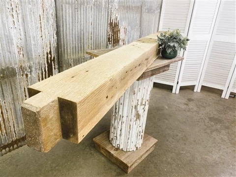 Reclaimed Barn Beam Wood Shelf, Architectural Salvage Fireplace Mantel C6 Cover