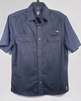 Camisa para hombre Cavi talla L negra con botones delanteros manga corta detalles de malla Foto 1 de 4