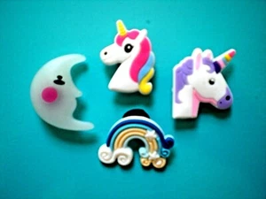 4 Shoe Charm Unicorn Horse Rainbow Moon Plug Button Hole Pin Compatible w/Croc - Picture 1 of 5