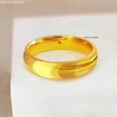 Pure 999 24K Yellow Gold Lucky 3.5mm Shiny Ring Men Women Band US 4/5/6/7/8/9 - Image 1 of 4