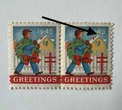 ERROR 1945 CHRISTMAS SEAL STAMPS WITH WHITE MARK UNDER "4" MNH - Image 1 of 4