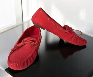NEW J CREW Driving Moc Loafer in Suede Bright Cerise L0155 Red Orange sz 9.5 - Picture 1 of 15