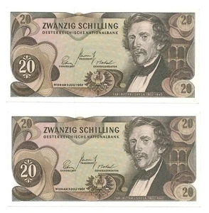 2 x 20 Schilling 1967 mit fortlaufender KN +++ UNC +++ - Bild 1 von 2