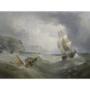 Redmore Versand vor der Küste in stürmischer See Gemälde riesiges Wandbild Poster Druck - Bild 1 von 5