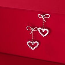 925 Sterling Solid Silver Heart Bow Crystal Cubic Zirconia CZ Stud Earrings