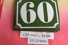 Hausnummer Nr.60 weiße Zahl auf gras - grünem Hintergrund 12 cm x 10 cm Emaille